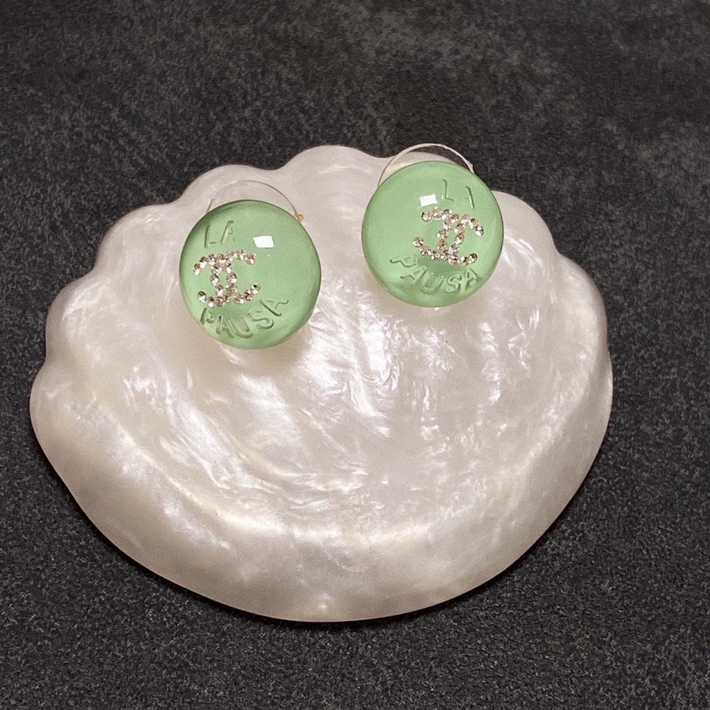 Chanel Green 18K Gold Earrings
