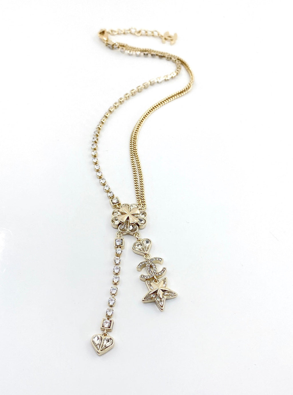 Chanel Heart Crystals Chain 18K Gold Necklace