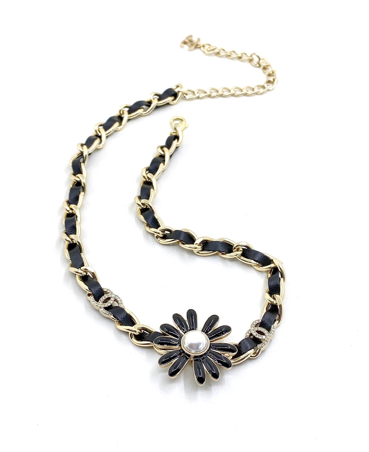 Chanel Flower Leather Choker 18K Gold Necklace