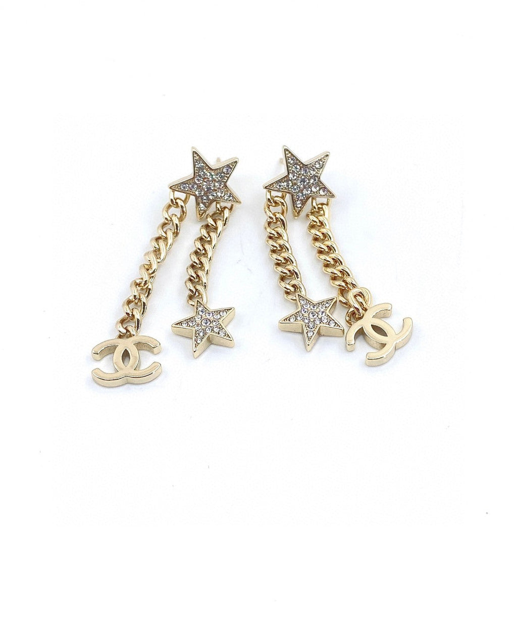 Chanel Star Diamonds Long 18K Gold Earrings