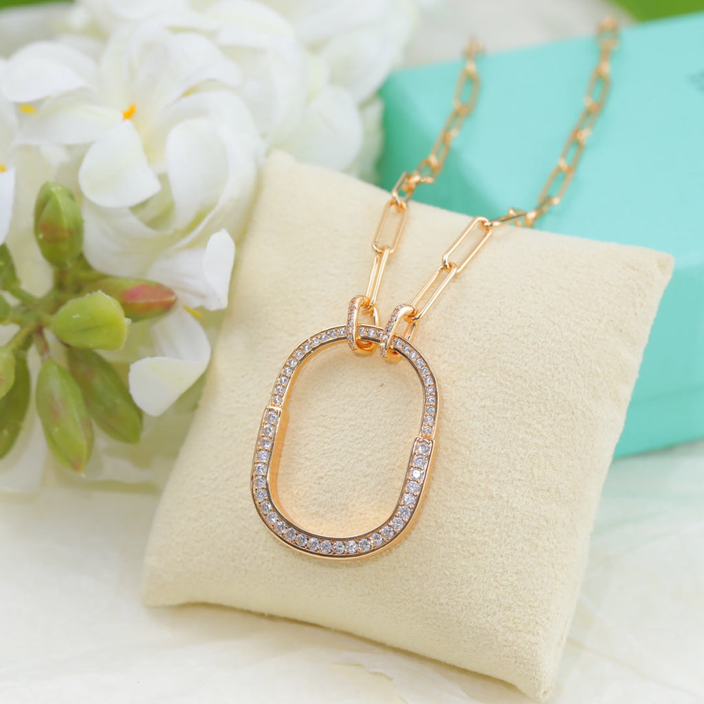 Tiffany Lock Pendant Pave Diamonds 18K Gold Necklace