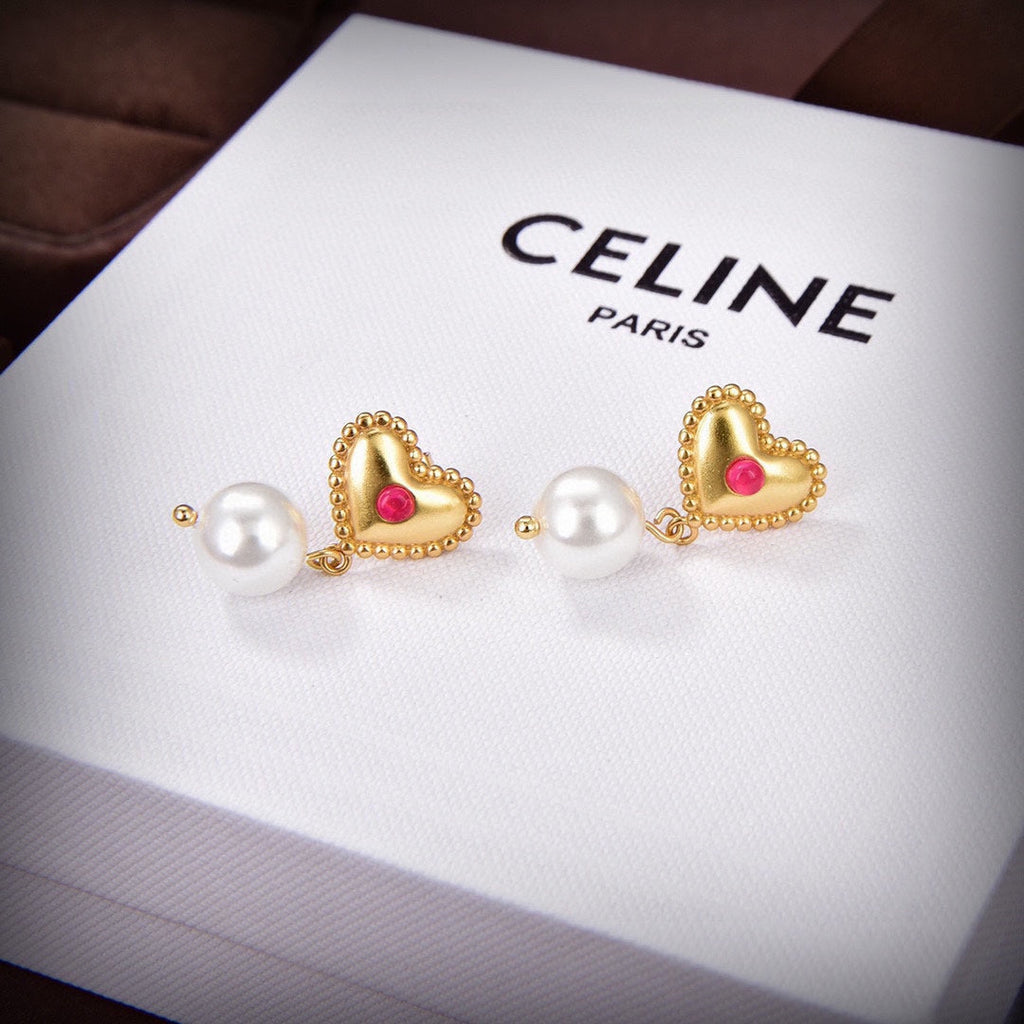 Celine Heart Pearls 18K Gold Earrings