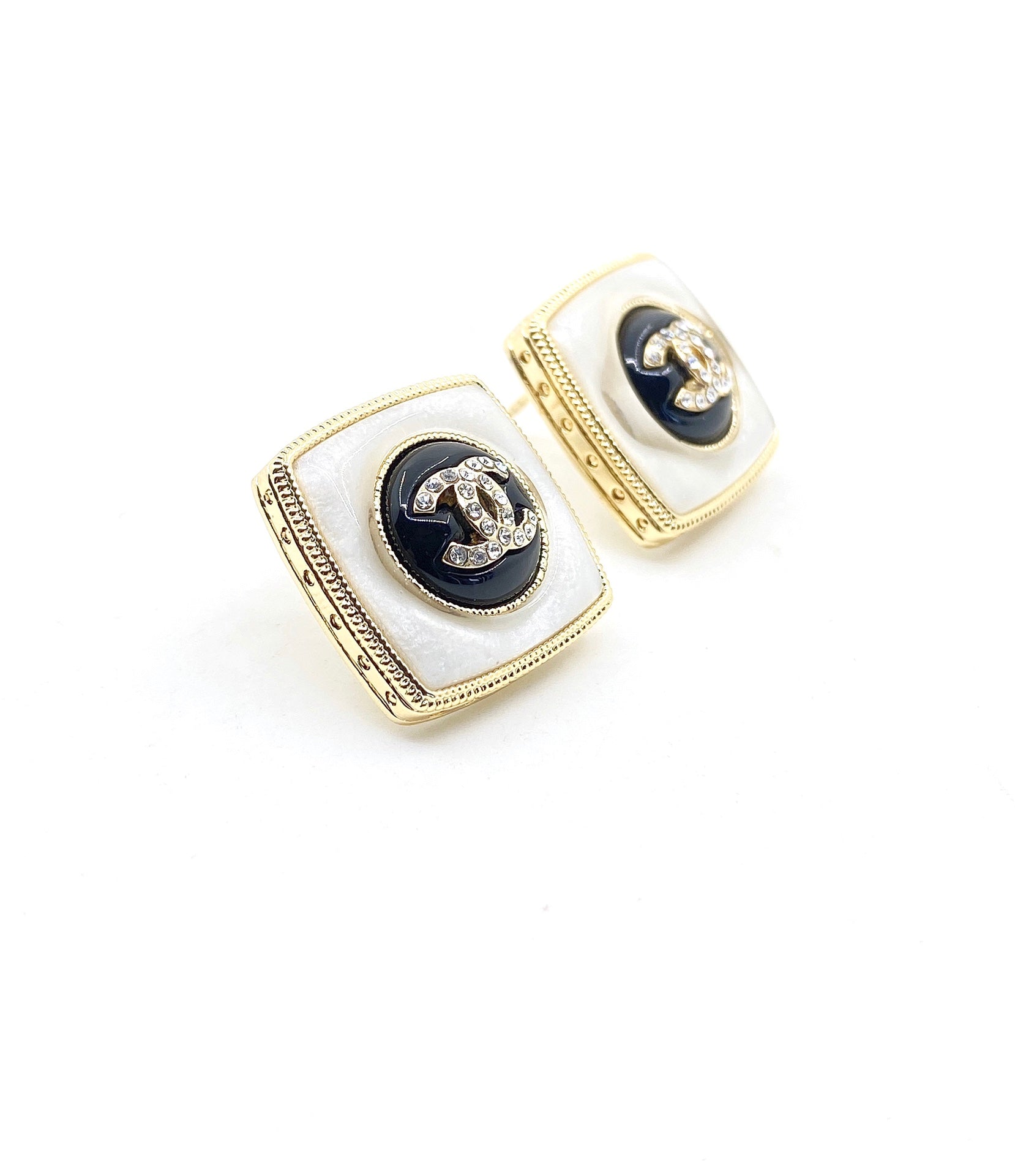 Chanel Pearl Square 18K Gold Earrings