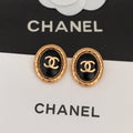Chanel Oval Leather 18K Gold Earrings
