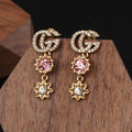 Gucci Double Flower Crystal 18K Gold Earrings