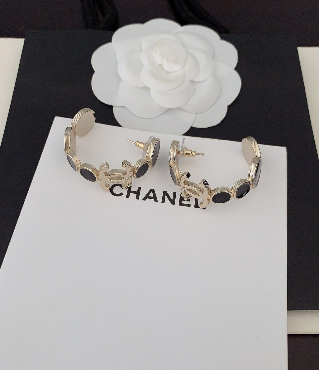 Chanel Black Crystals 18K Gold Earrings