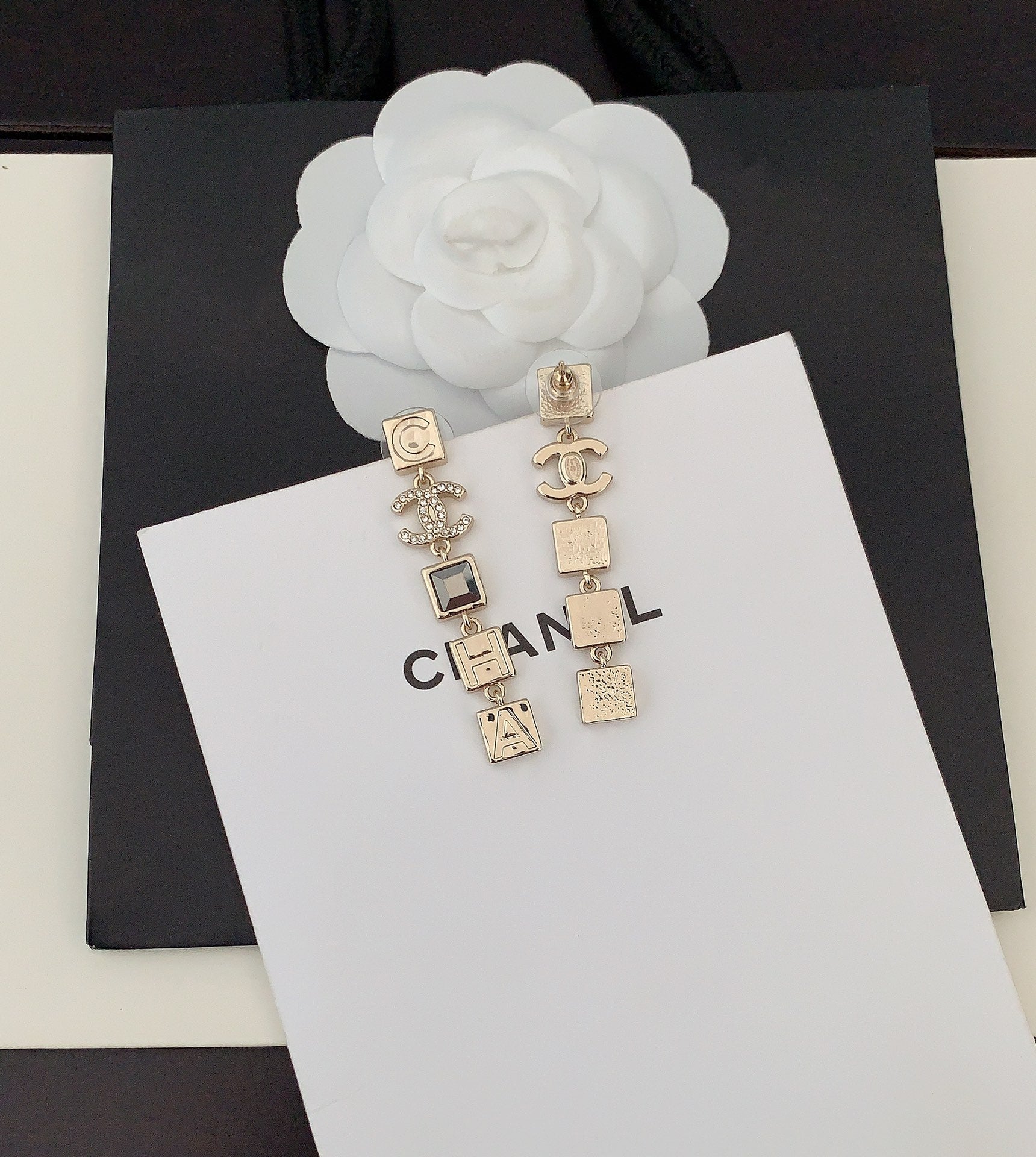Chanel Crystals Long 18K Gold Earrings