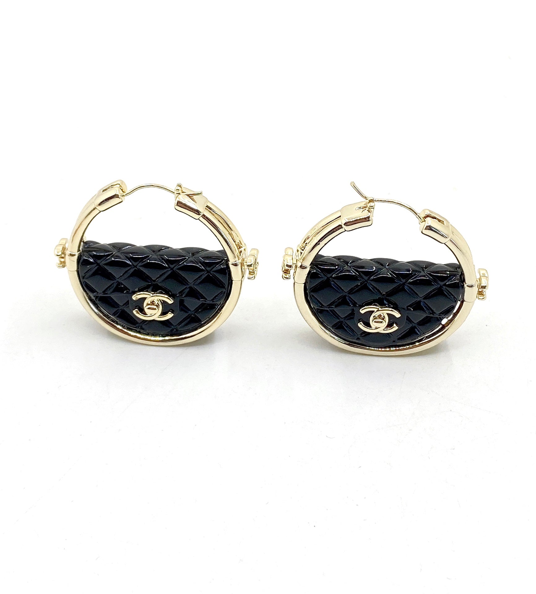 Chanel Black Bag 18K Gold Earrings