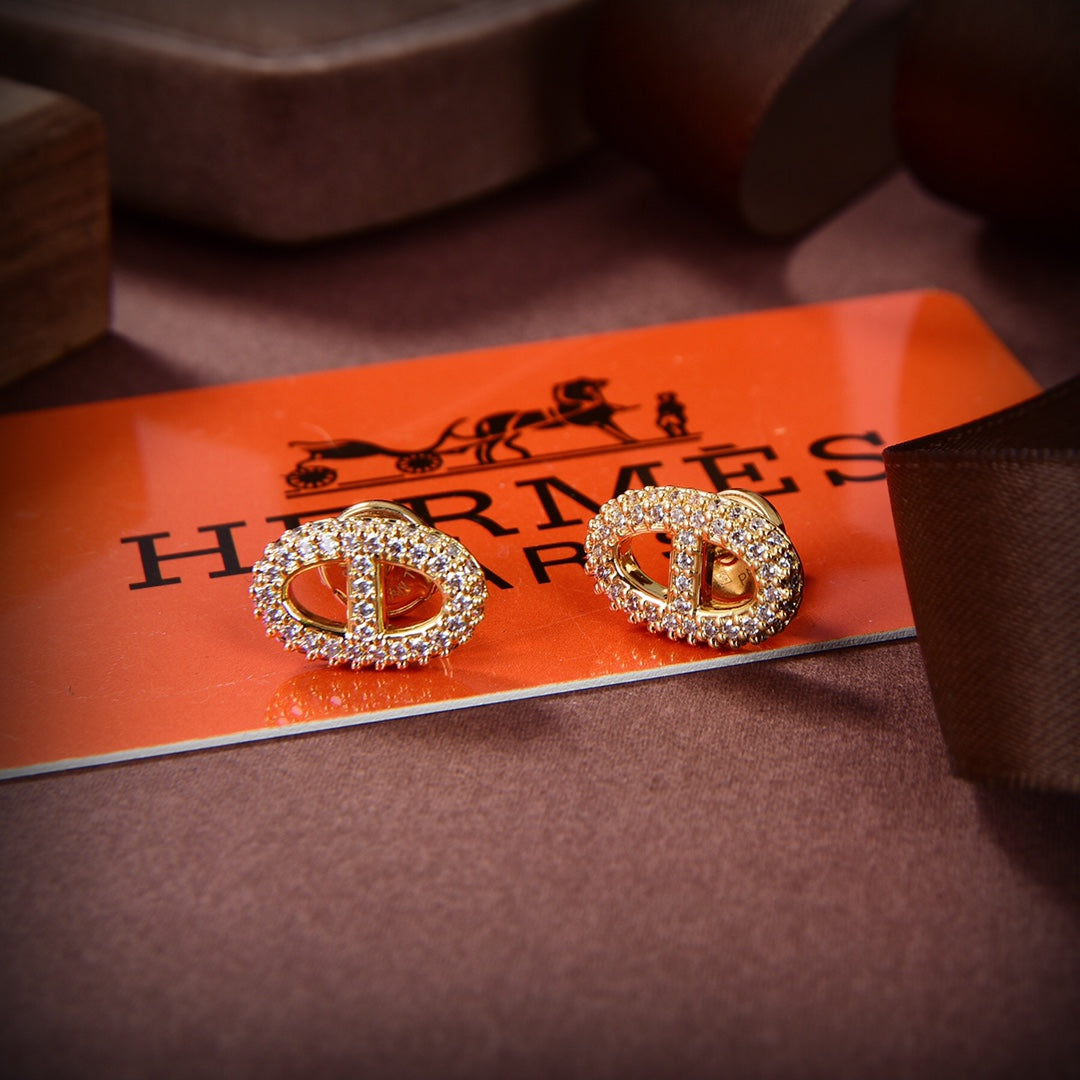 Hermes Farandole Diamond 18K Gold Earrings