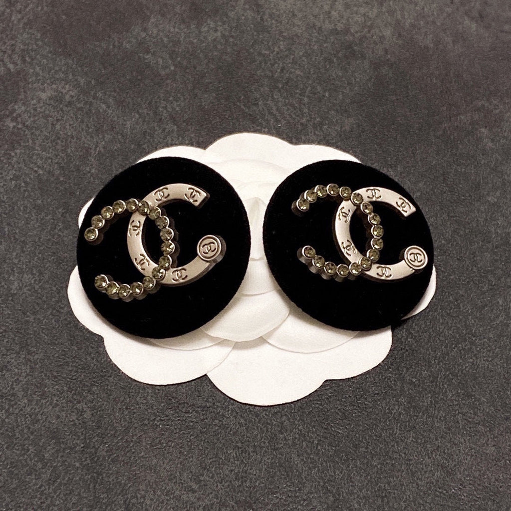 Chanel Black Resin Circle 18K Gold Earrings