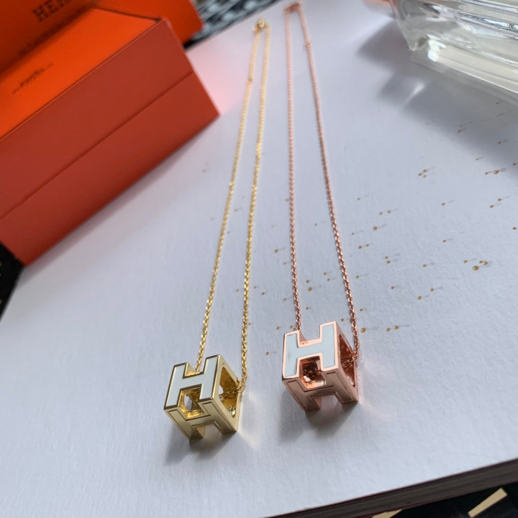 Hermes Cage D'H White 18K Gold Necklace