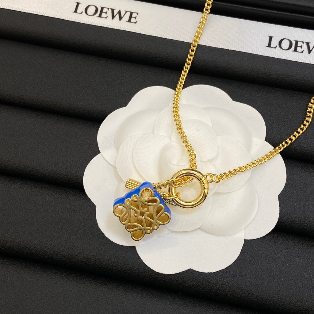LOEWE Anagram Pendant 18K Gold Necklace