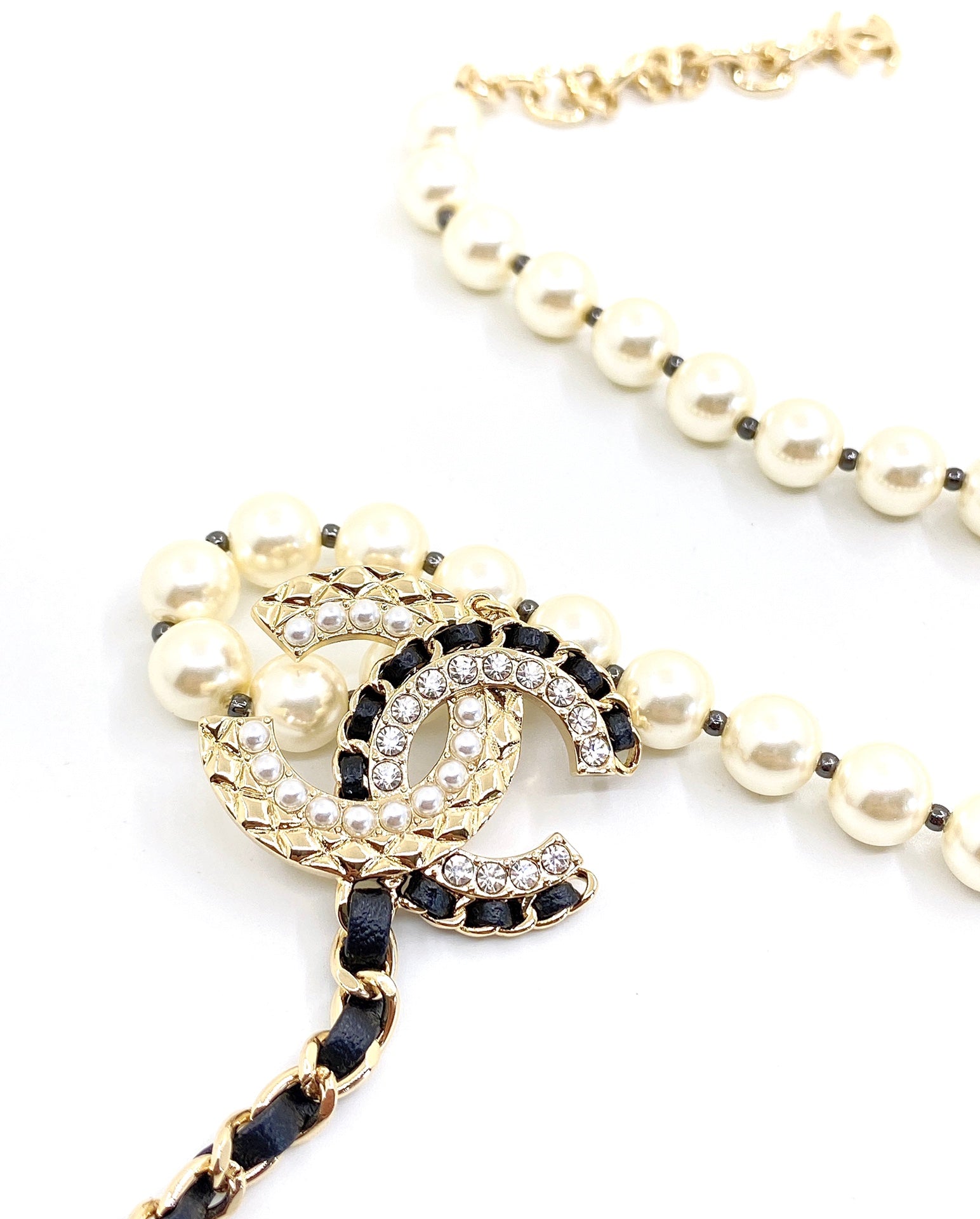 Chanel Leather Pearls 18K Gold Necklace
