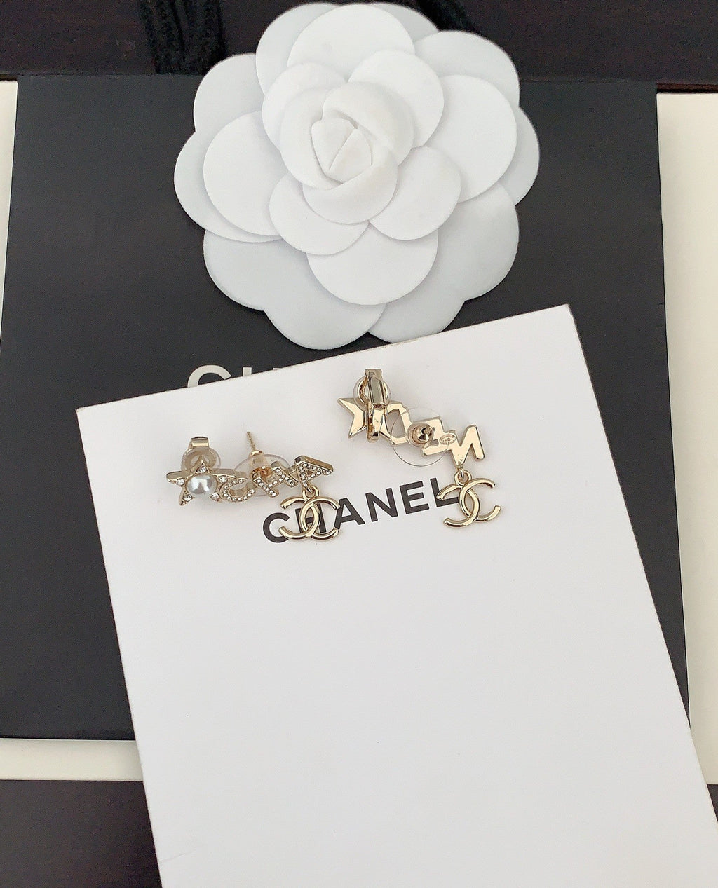 Chanel Script Diamonds 18K Gold Earrings