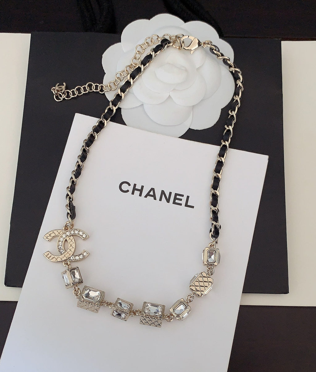 Chanel Square Crystal Choker 18K Gold Necklace