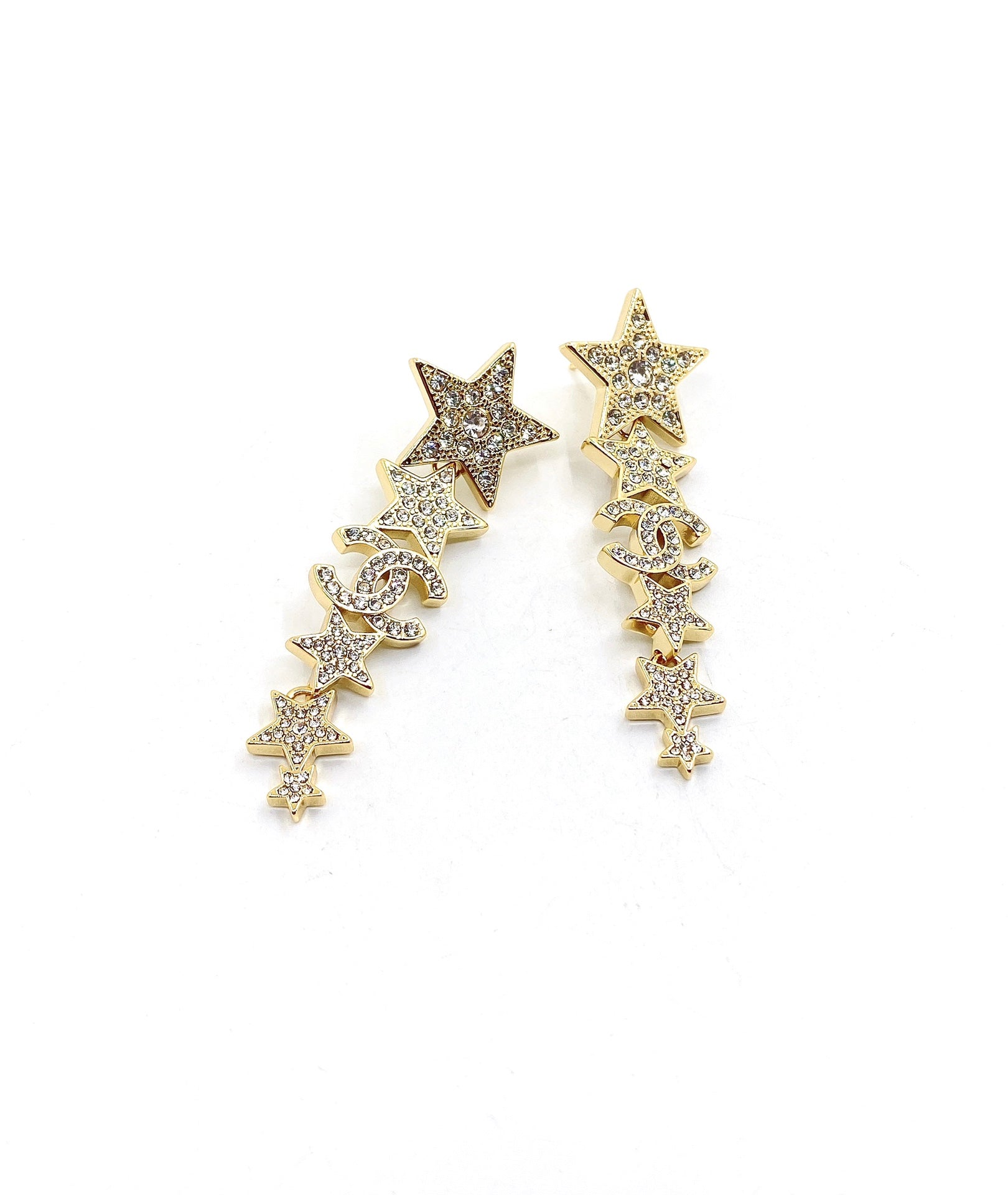 Chanel Star Diamonds Pendant 18K Gold Earrings