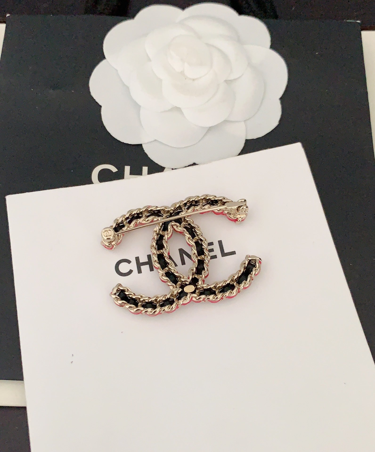 Chanel Leather Pink 18K Gold Brooch