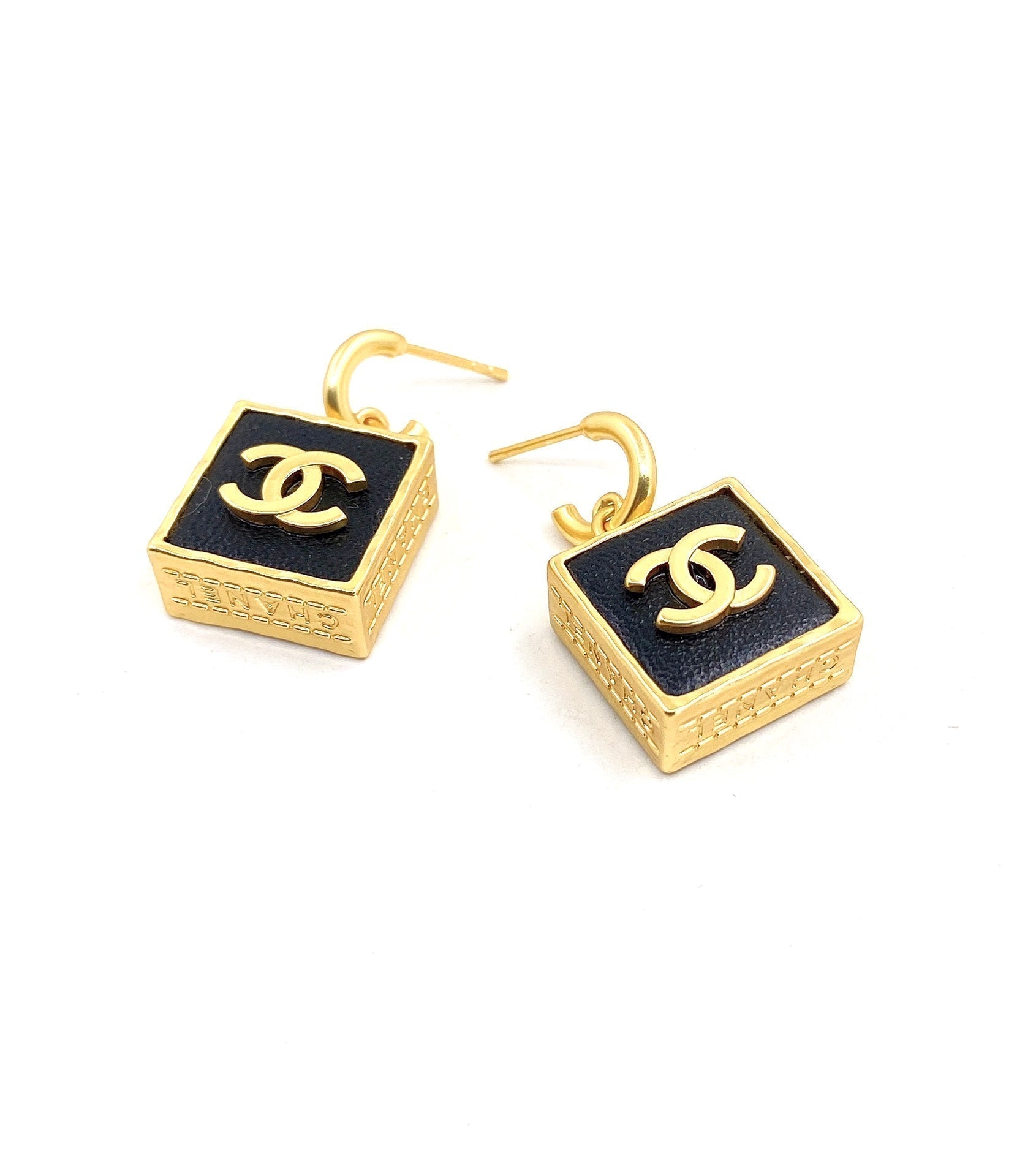 Chanel Black Bag Pendant 18K Gold Earrings