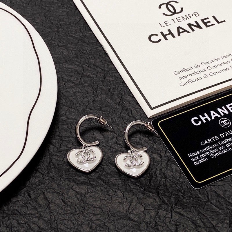 Chanel White Heart 18K Gold Earrings