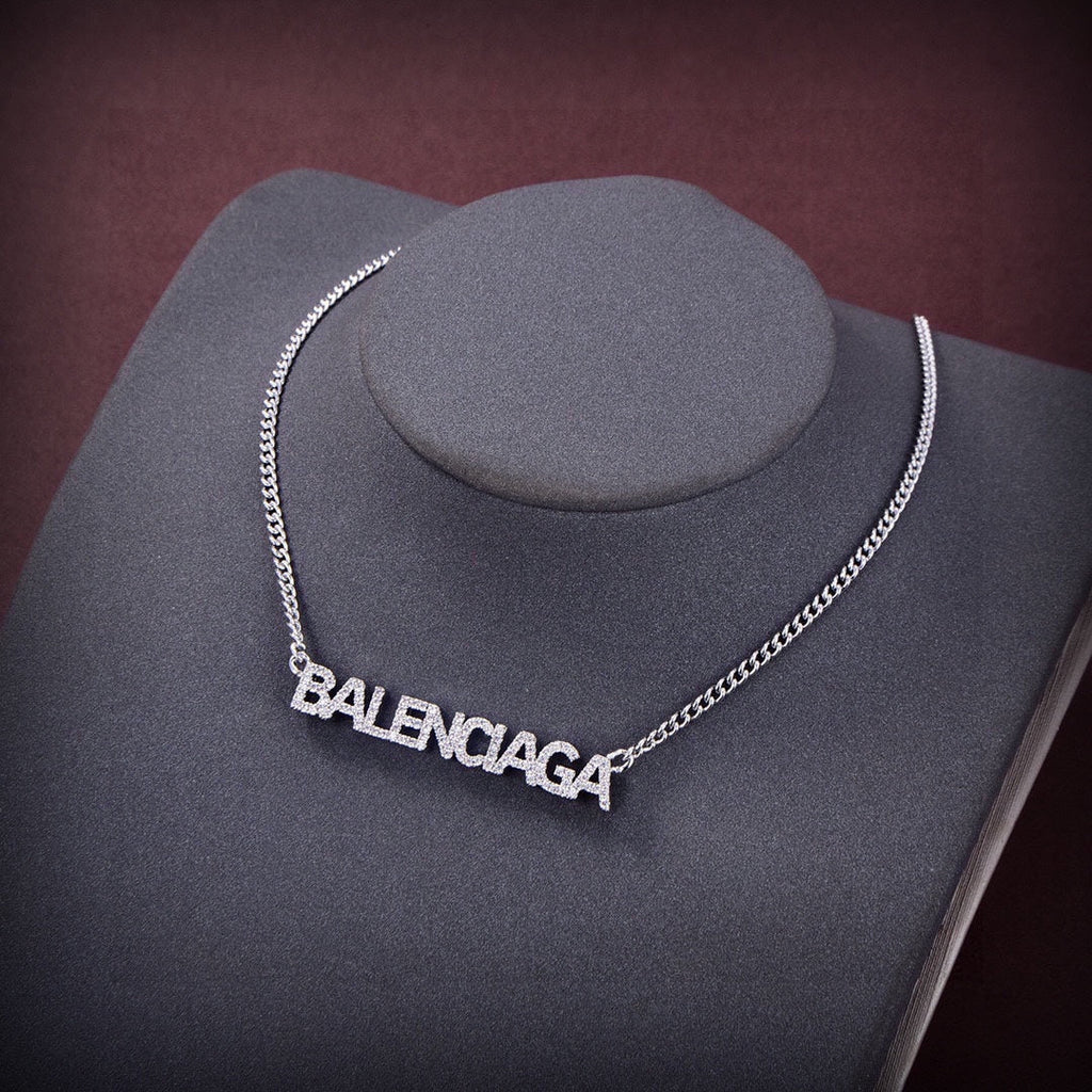 Balenciaga Typo Crystals 18K Gold Necklace