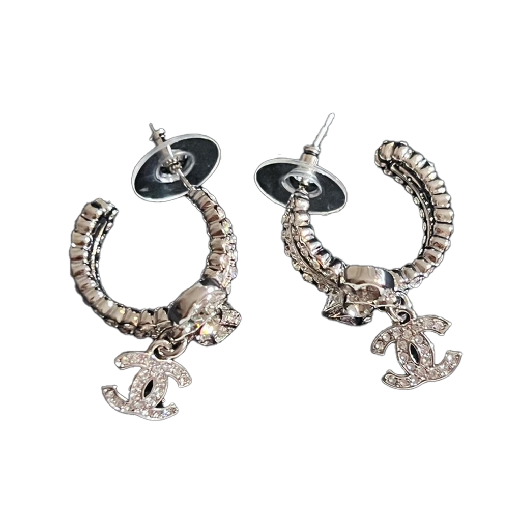 Chanel Diamond Pendant 18K Gold Earrings