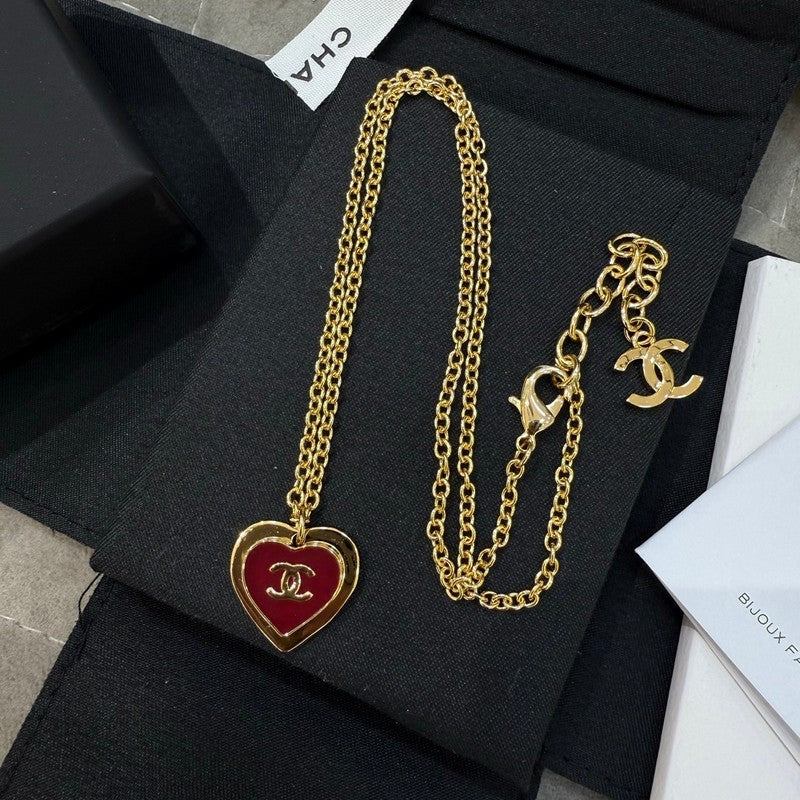 Chanel Black & Red Heart Gold 18K Gold Necklace
