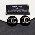 Chanel Black Resin Circle 18K Gold Earrings