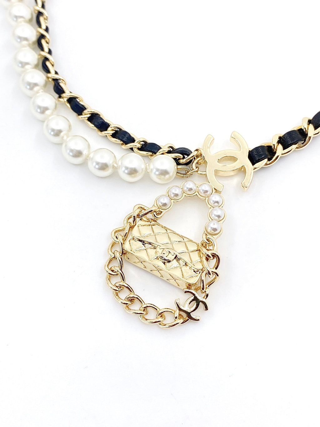 Chanel Pearl Bag Pendant 18K Gold Necklace
