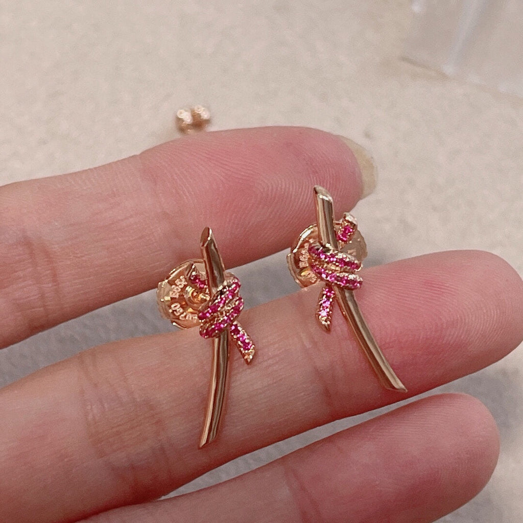 Tiffany Knot Pink Diamonds 18K Gold Earrings
