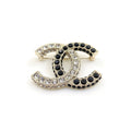 Chanel Black & White Crystals 18K Gold Brooch