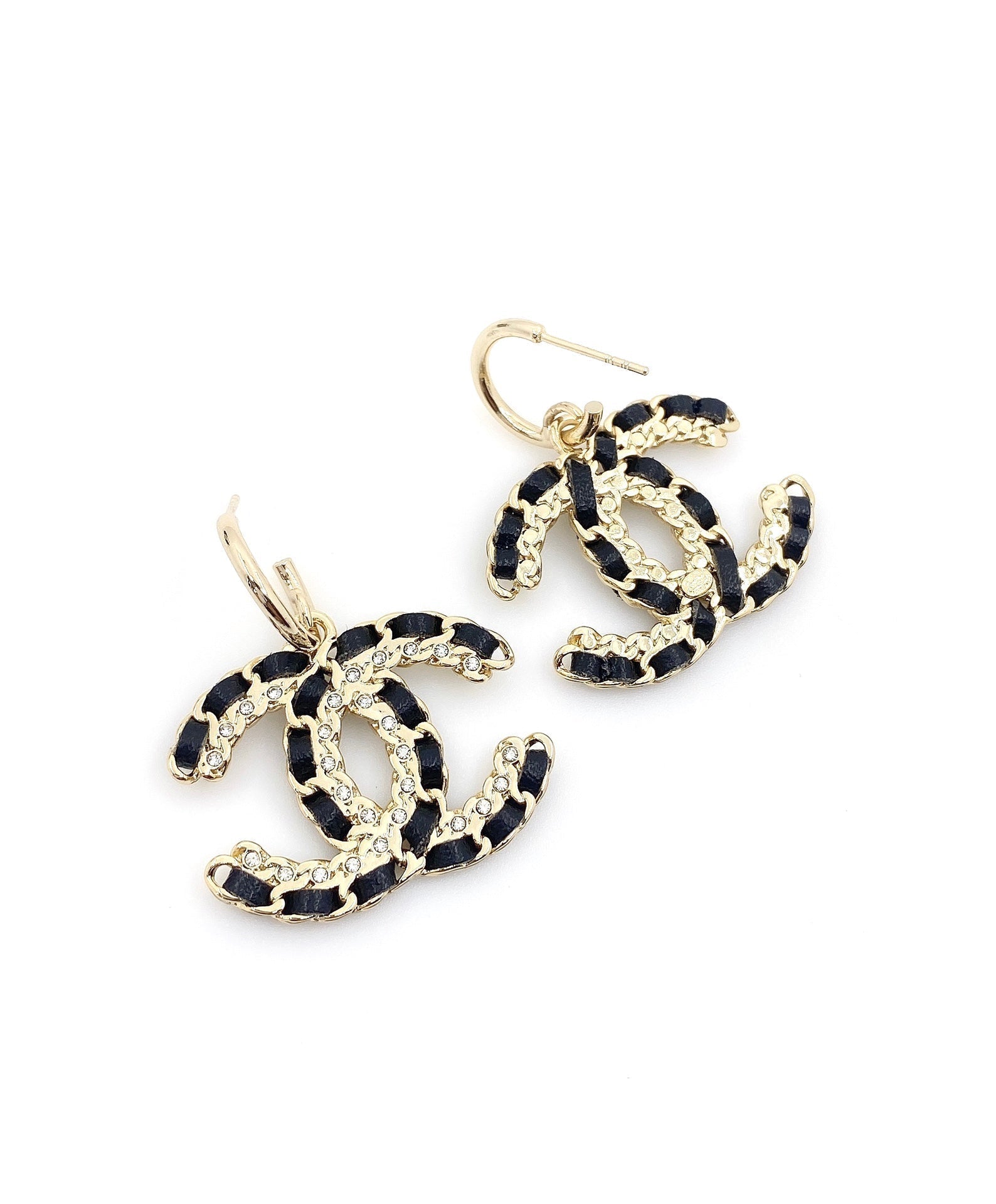 Chanel Pendant Leather 18K Gold Earrings