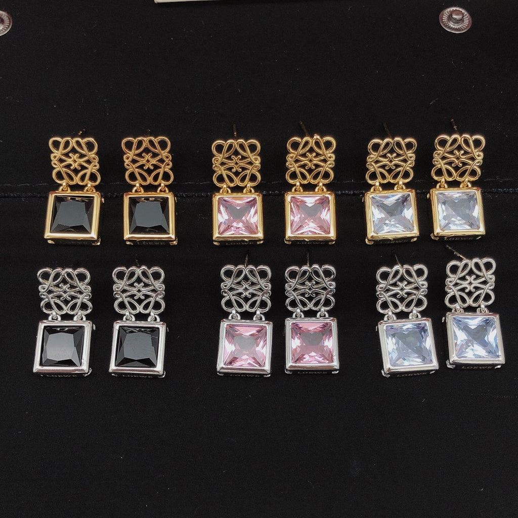 LOEWE Anagram Crystal 18K Gold Earrings