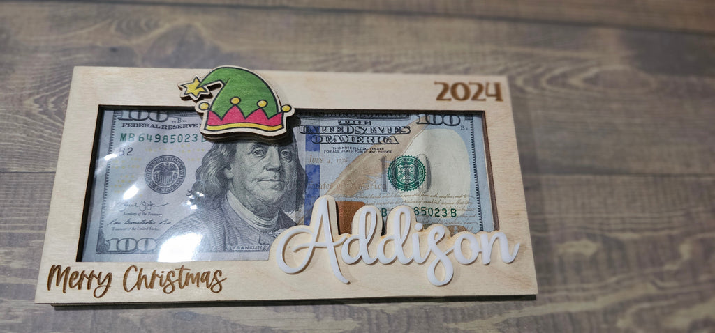 Personalized Wood & Acrylic Christmas Money Cash Envelope Holders with Christma