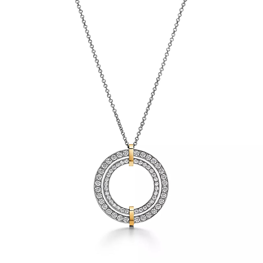 Tiffany Edge Circle Diamond Pendant 18K Gold Necklace